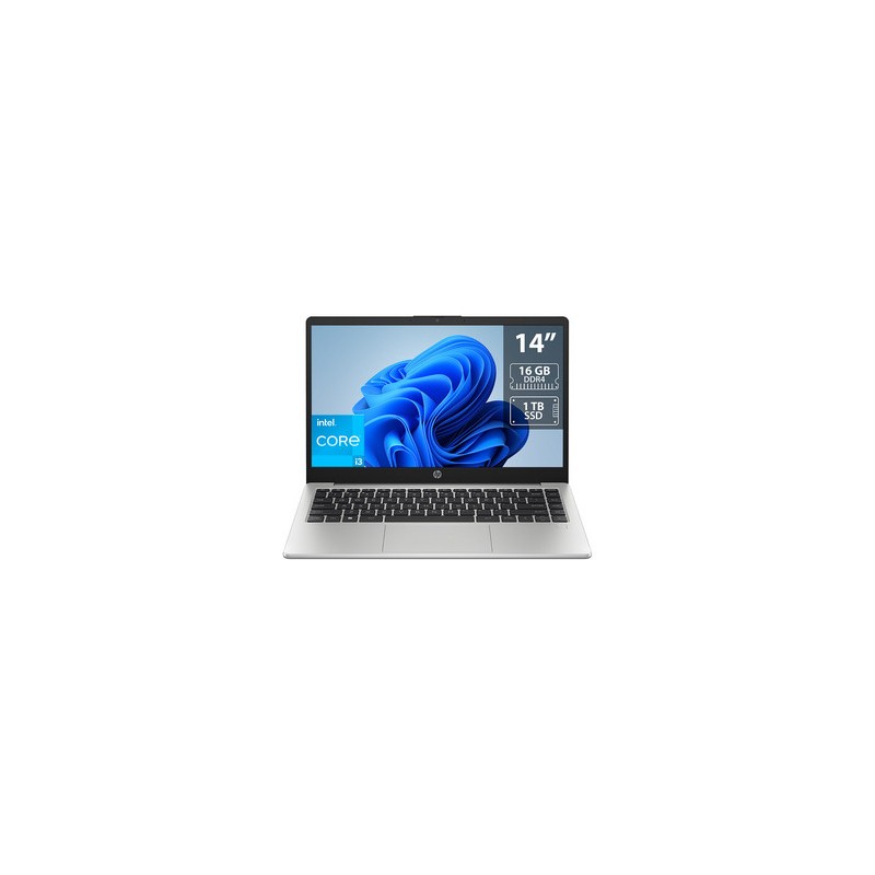 Laptop HP 240 G10: 
Procesador Intel Core i3 1315U (hasta 4.5 GHz), 
Memoria de 16GB DDR4, 
SSD de 1TB, 
Pantalla de 14" LED, 
V