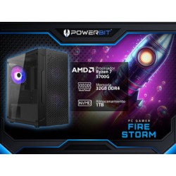 PC Gamer Powerbit Fire Storm: 
Procesador AMD Ryzen 7 5700G (hasta 4.6 GHz), 
Memoria de 32GB DDR4, 
SSD de 1TB, 
Video Radeon G