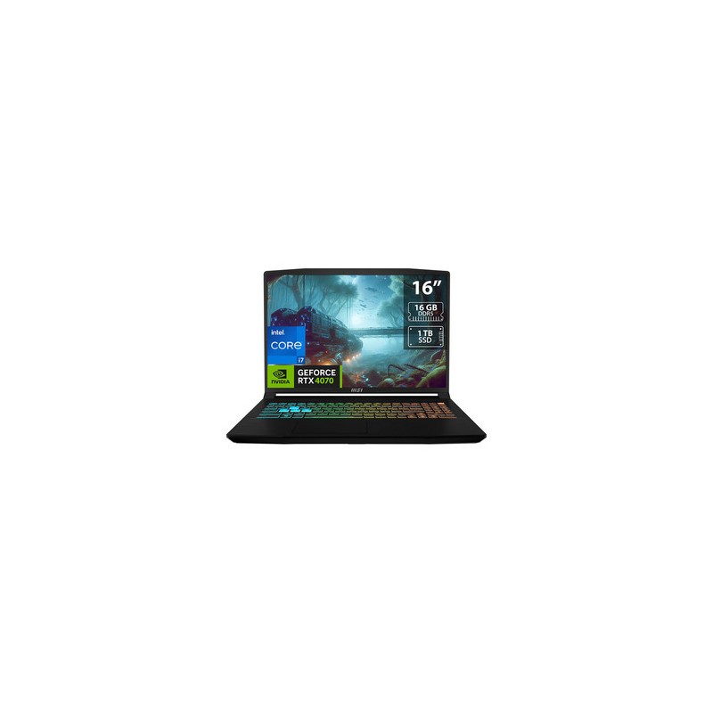 Laptop Gamer MSI Crosshair 16: 
Procesador Intel Core i7 13620H (hasta 4.9 GHz), 
Memoria de 16GB DDR5, 
SSD de 1TB, 
Pantalla d